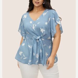 BloomChic Plus Size 2XL Floral Tie Knot Petal Sleeve Blouse us18-20
